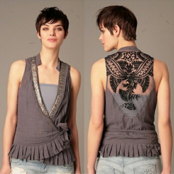 Free People Metal and Lace Wrap Top Sequin Peplum - Picture 1 of 10